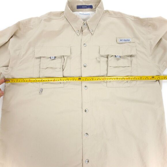 COLUMBIA PFG Bahama II Long Sleeve Button Down UPF Fishing Shirt Men Large Khaki - Picture 4 of 10